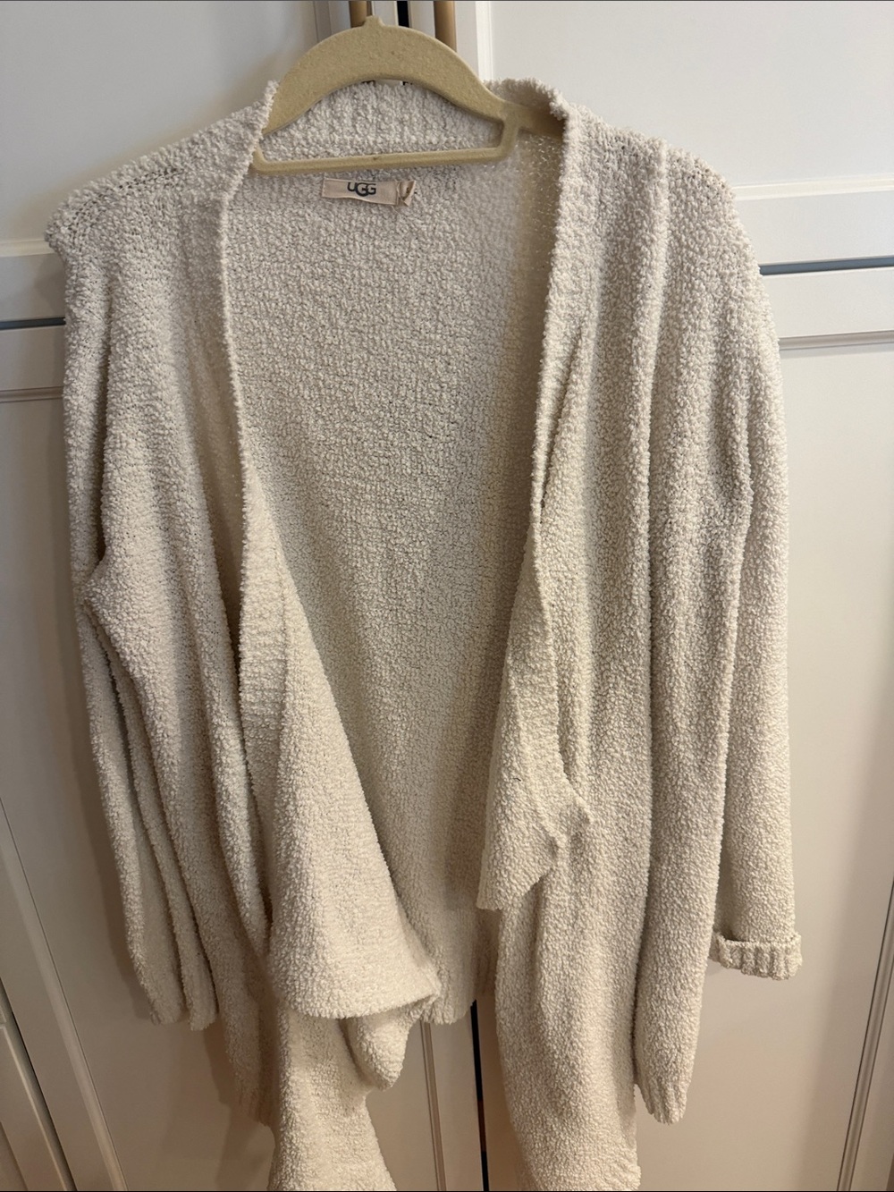 UGG Open-Front Bouclé Cardigan in Cream